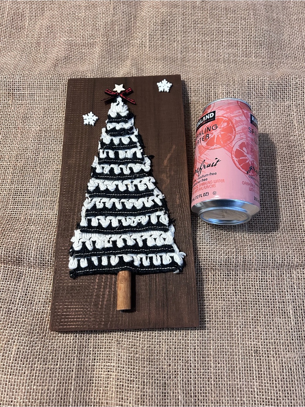 Handmade Black & White Crochet Christmas Tree Wall Art - Picture 4 of 5